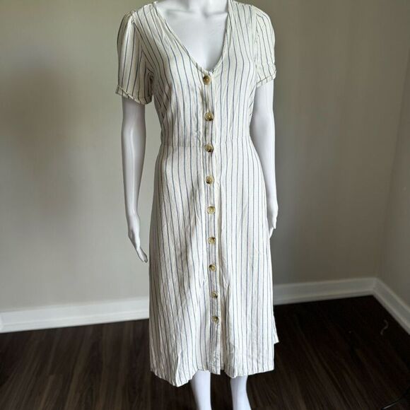 Old Navy Blue Striped V-Neck Button Midi Dress Sz XS - Picture 4 of 9